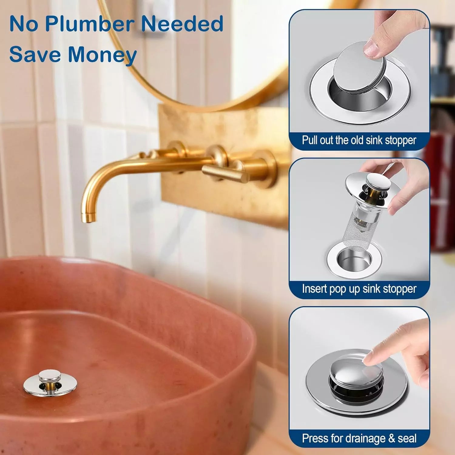 SmartDrain™ – Solid Metal Build. Brass Core. Upgraded Design Fits 99% of Sinks