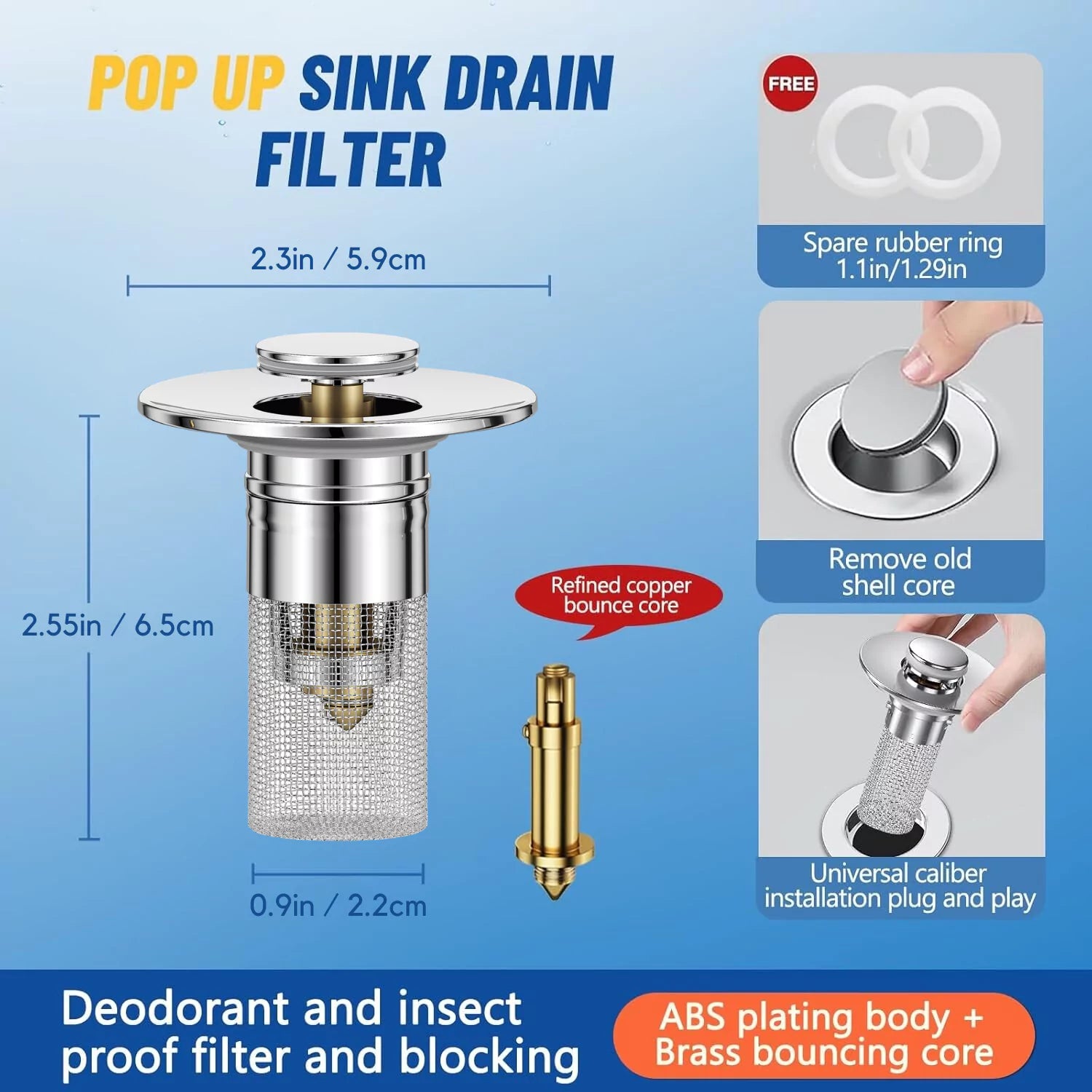 SmartDrain™ – Solid Metal Build. Brass Core. Upgraded Design Fits 99% of Sinks