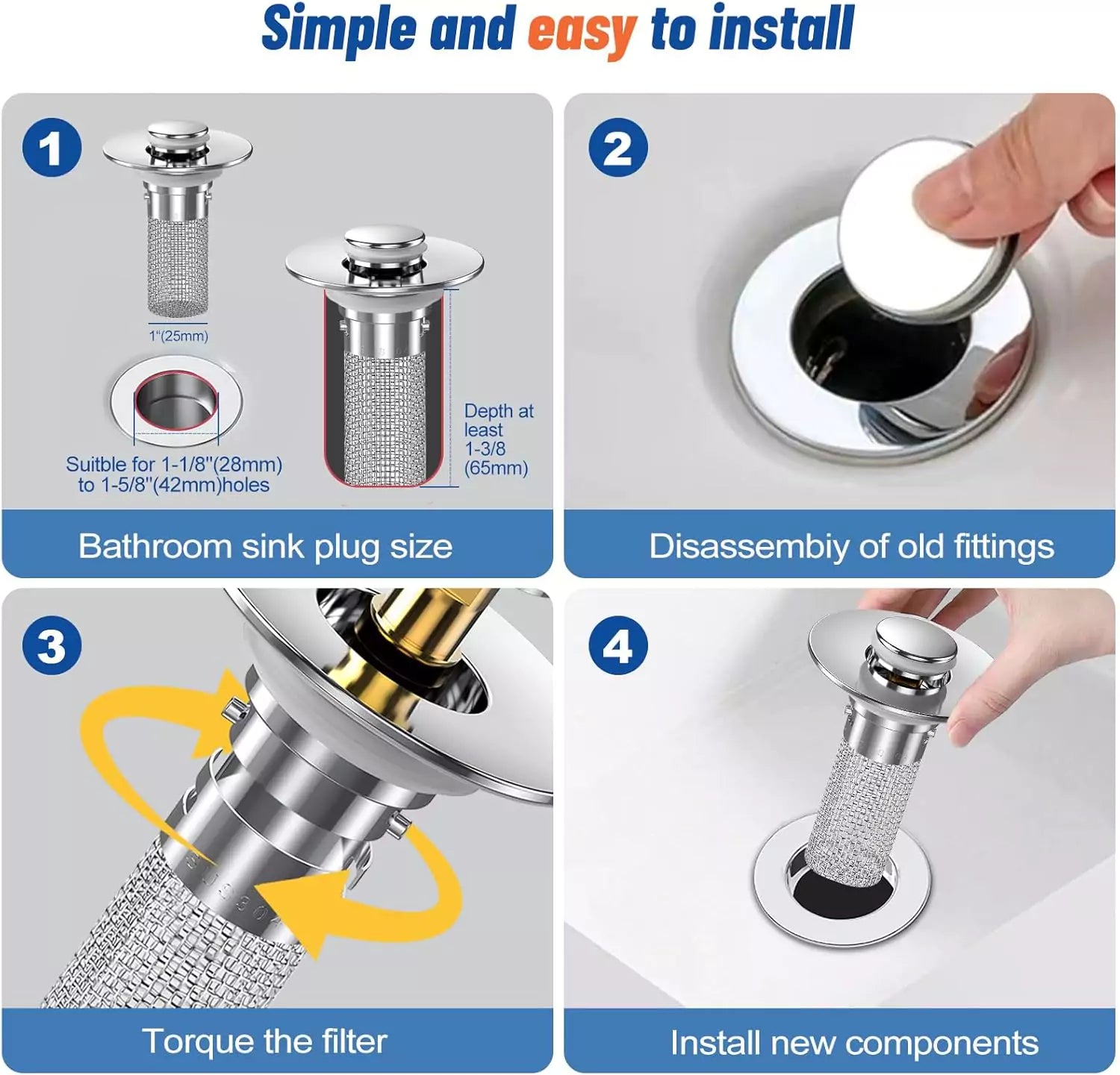 SmartDrain™ – Solid Metal Build. Brass Core. Upgraded Design Fits 99% of Sinks